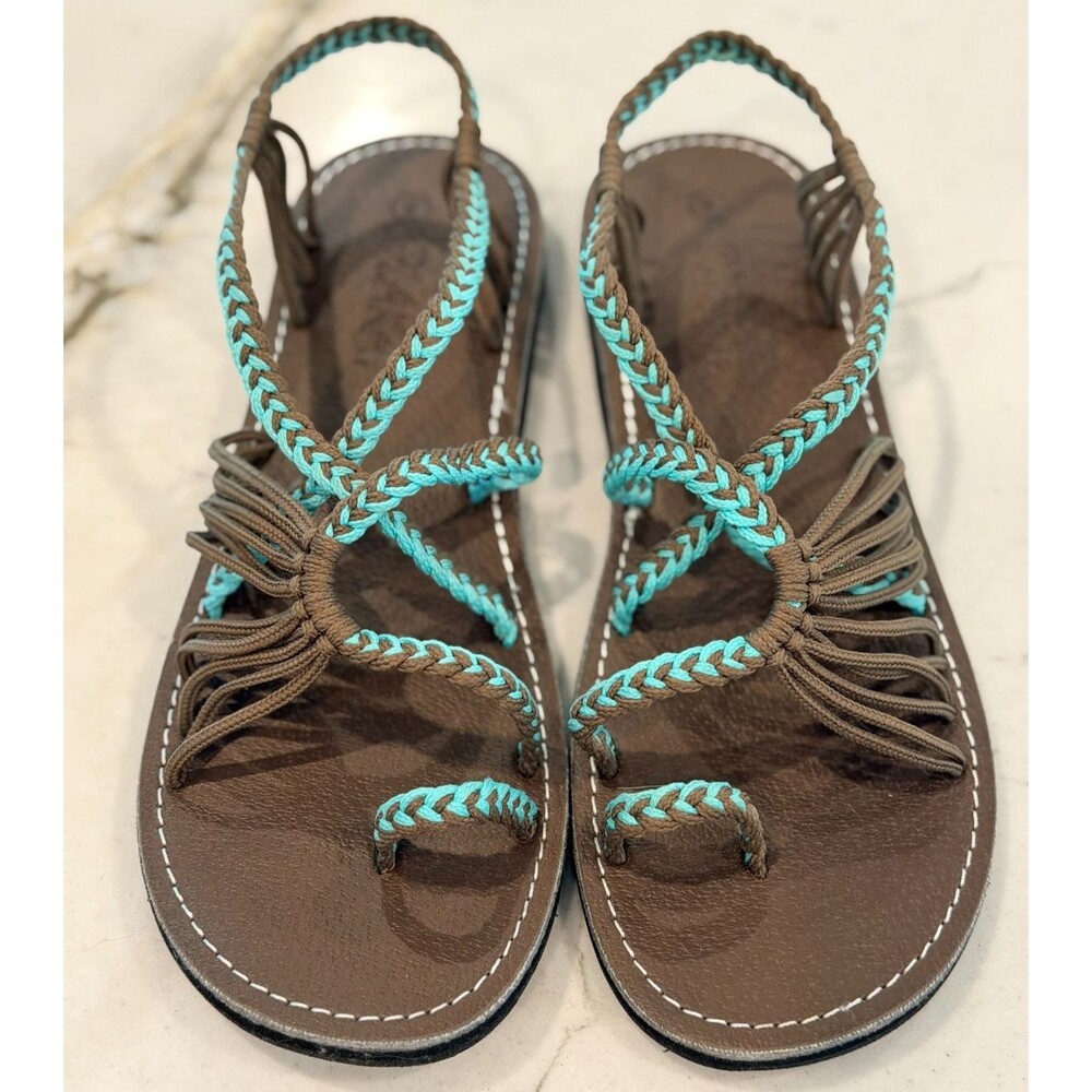 Women’s Plaka Palm Leaf Flat Brown Sandals Size 8